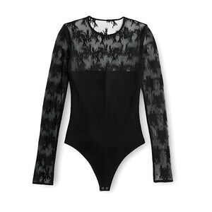 ABERCROMBIE & FITCH Elegant Sheer Black Mesh Floral Lace Bodysuit SMALL